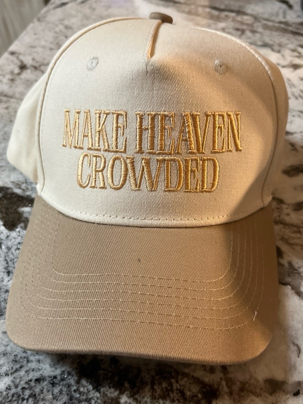 Make Heaven Crowded Embroidered Two-Tone Baseball Cap - Cream/Tan
